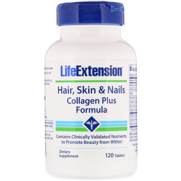 Life Extension, Hair, Skin & Nails, Collagen Plus Formula, 120 Tablets - The Supplement Shop