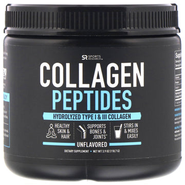 Sports Research, Collagen Peptides, Hydrolyzed Type I & III Collagen, Unflavored, 3.9 oz (110.7 g)