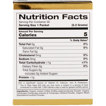 California Gold Nutrition, CafeCeps, Organic Instant Coffee with Cordyceps and Reishi Mushroom, 30 Packets, .077 oz (2.2 g) Each
