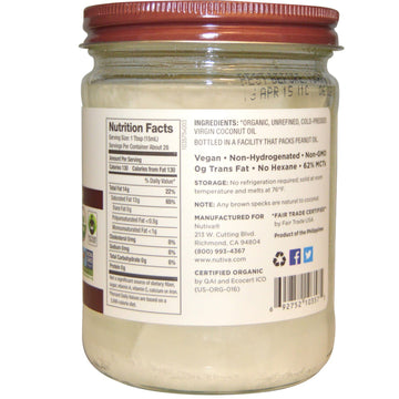 Nutiva, Organic Coconut Oil, Virgin, 14 fl oz (414 ml)