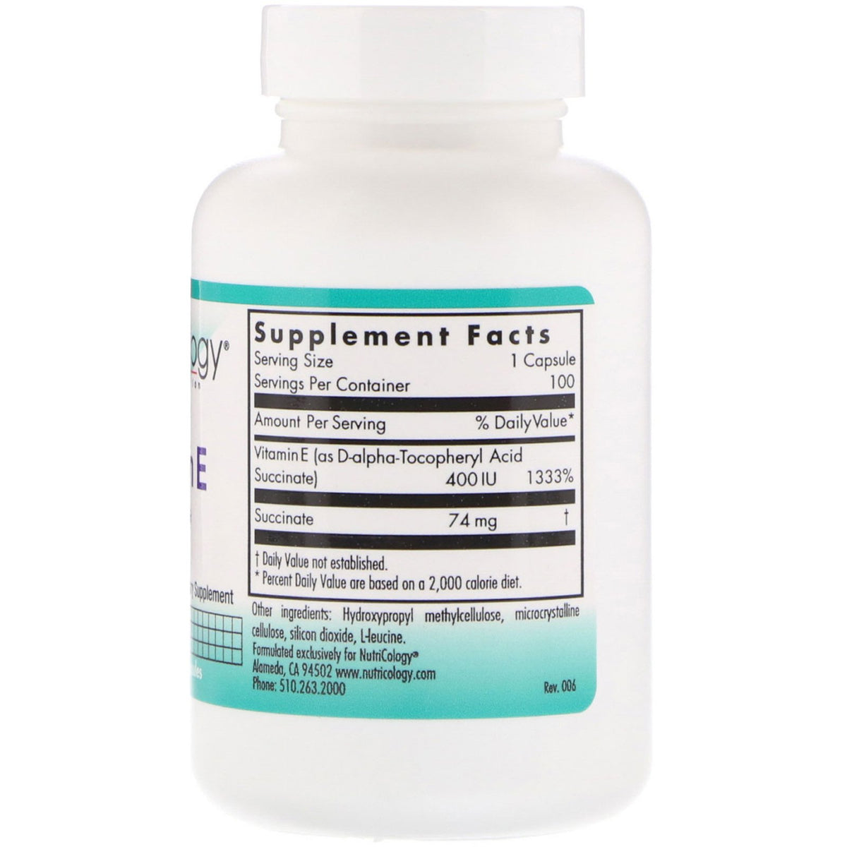 Nutricology, Vitamin E, Succinate, 100 Vegetarian Capsules The