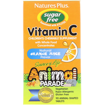 Nature's Plus, Source of Life, Animal Parade, Vitamin C, Children's Chewable Supplement, Sugar Free, Natural Orange Juice Flavor, 90 Animal-Shaped Tablets