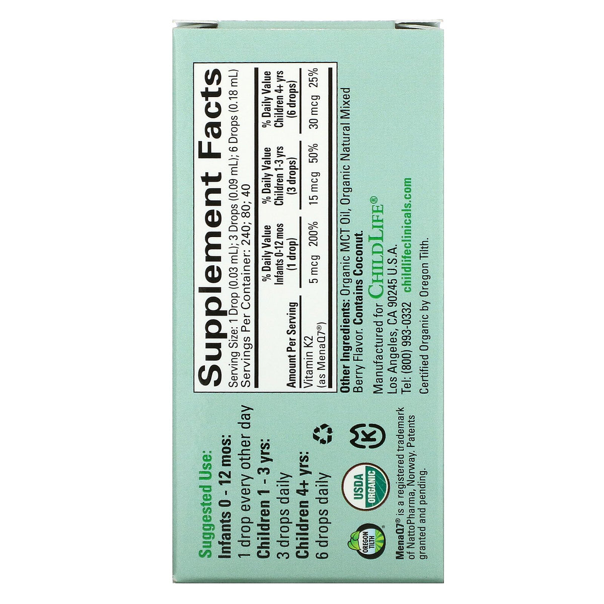 Childlife Clinicals, Organic Vitamin K2 Drops, Natural Berry Flavor , The Supplement Shop
