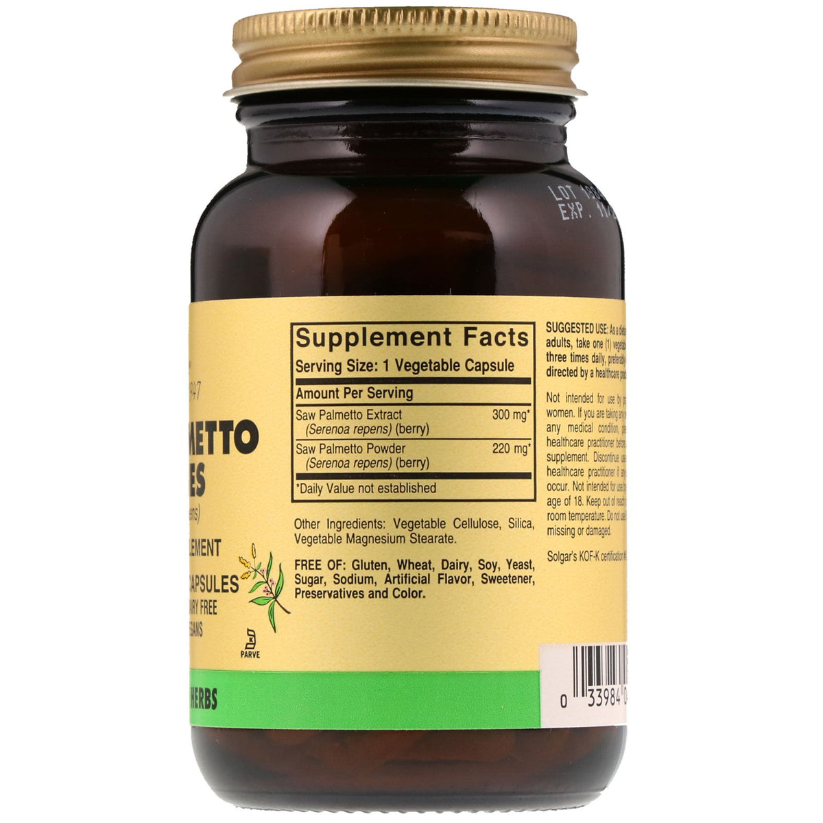 Saw Palmetto Berries, 100 Vegetable Capsules Saw Palmetto Berries, 100 Vegetable Capsules