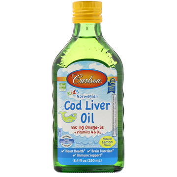Carlson Labs, Kid's, Norwegian Cod Liver Oil, Natural Lemon Flavor, 8.4 fl oz (250 ml)
