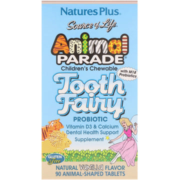 Nature's Plus, Source of Life, Animal Parade, Tooth Fairy Probiotic, Children's Chewable, Natural Vanilla Flavor, 90 Animal-Shaped Tablets