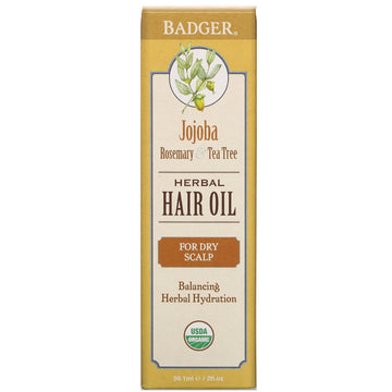 Badger Company, Herbal Hair Oil, Jojoba Rosemary & Tea Tree, 2 fl oz (59.1 ml)
