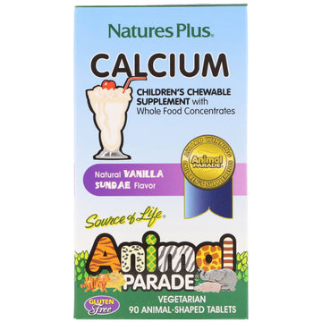 Nature's Plus, Source of Life, Animal Parade, Calcium, Children's Chewable Supplement, Natural Vanilla Sundae Flavor, 90 Animal-Shaped Tablets
