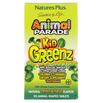 Nature's Plus, Source of Life, Animal Parade, Kid Greenz with Broccoli, Spinach, Natural Tropical Fruit Flavor, 90 Animal-Shaped Tablets