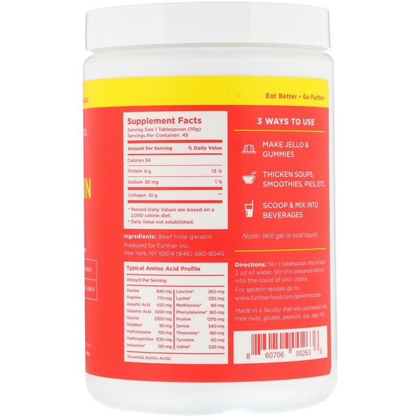 Further Food, Premium Gelatin Powder, Unflavored, 16 oz (450 g) - The Supplement Shop