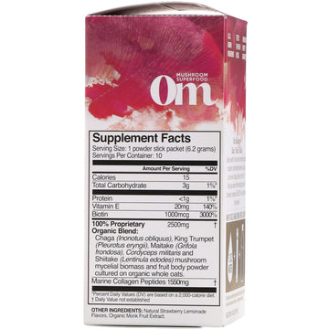 Organic Mushroom Nutrition, Beauty+, Powered by Chaga + Collagen, Strawberry Lemonade, 10 Packets, 0.22 oz (6.2 g) Each