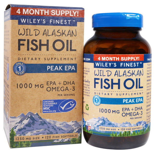 Wiley's Finest, Wild Alaskan Fish Oil, Peak EPA, 1,250 mg, 120 Fish Softgels - The Supplement Shop