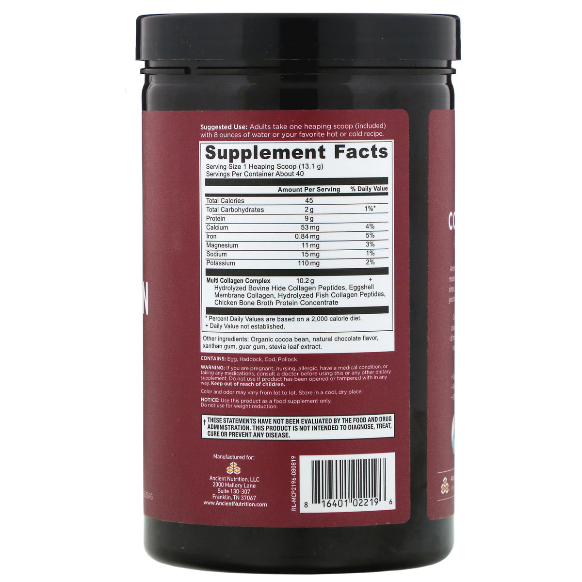 Dr. Axe / Ancient Nutrition, Multi Collagen Protein, Chocolate, 1.16 l