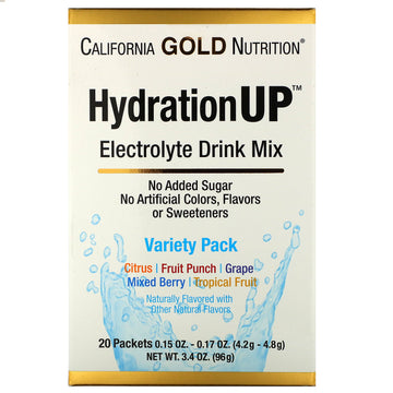 California Gold Nutrition, HydrationUP, Electrolyte Drink Mix, Variety Pack, 20 Packets, 0.15 oz (4.2 g) Each