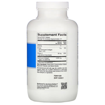 Lake Avenue Nutrition, Hydrolyzed Collagen Type 1 & 3, 1,000 mg, 365 Tablets