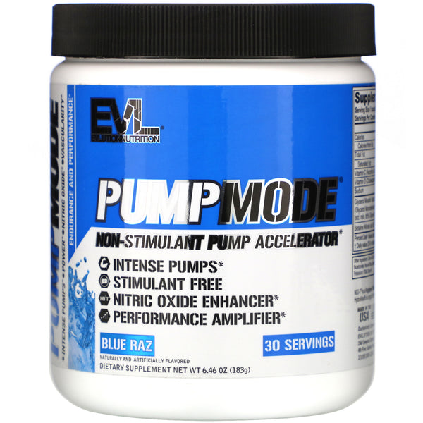EVLution Nutrition, PumpMode, Non-Stimulant Pump Accelerator, Blue Raz, 6.46 oz (183 g) - The Supplement Shop