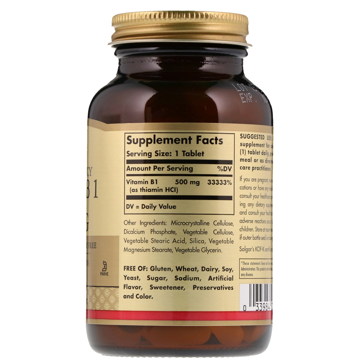 Solgar, Vitamin B1 (Thiamin), 500 mg, 100 Tablets The Supplement Shop