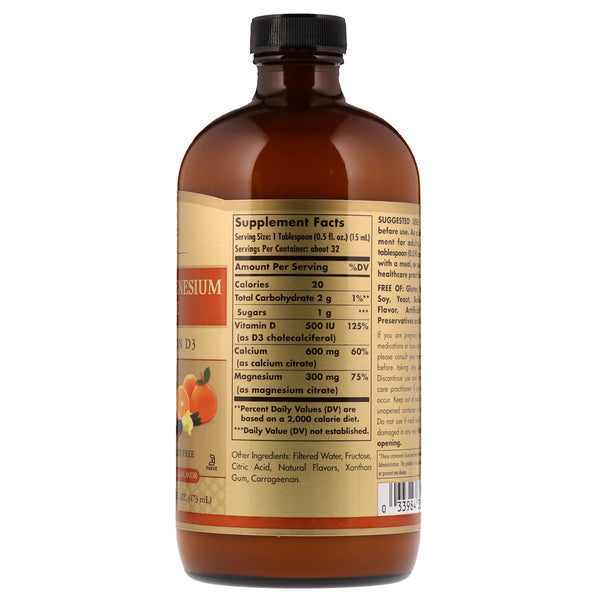 Solgar, Liquid Calcium Magnesium Citrate with Vitamin D3, Natural Orange Vanilla, 16 fl oz (473 ml) - The Supplement Shop