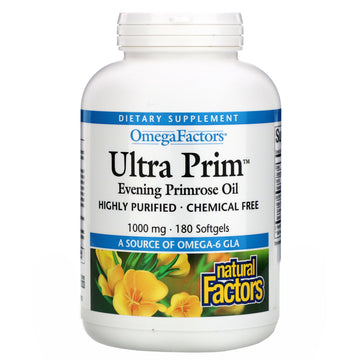 Natural Factors, OmegaFactors, Ultra Prim, Evening Primrose Oil, 1000 mg, 180 Softgels