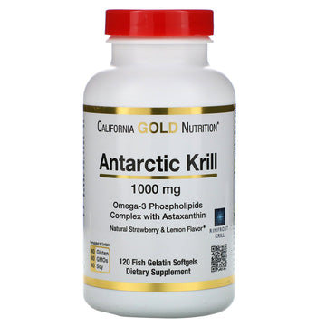 California Gold Nutrition, Antarctic Krill Oil, Natural Strawberry & Lemon Flavor, 1,000 mg, 120 Fish Gelatin Softgels