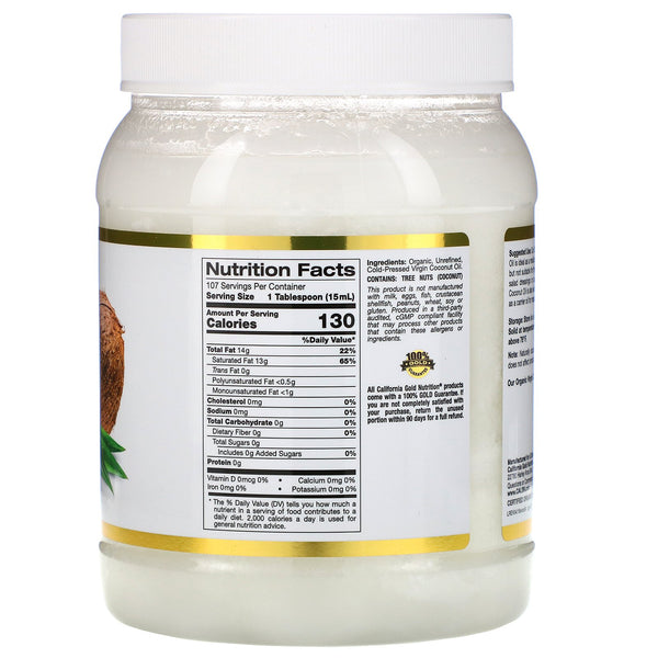 California Gold Nutrition, Cold-Pressed Organic Virgin Coconut Oil, 54 fl oz (1.6 L)