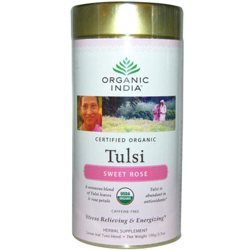 Organic India, Tulsi Loose Leaf Blend Tea, Sweet Rose, Caffeine-Free, 3.5 oz (100 g)