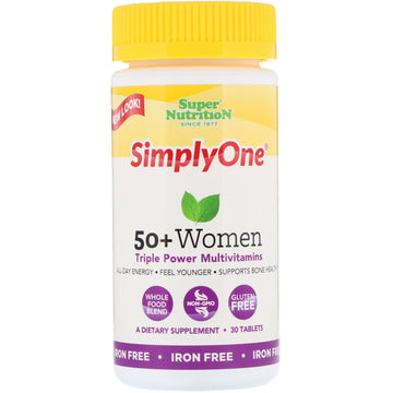 Super Nutrition, SimplyOne, 50+ Women, Triple Power Multivitamins, Iron Free, 30 Tablets
