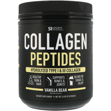 Sports Research, Collagen Peptides, Hydrolyzed Type I & III Collagen, Vanilla Bean, 16.89 oz (478.88 g)