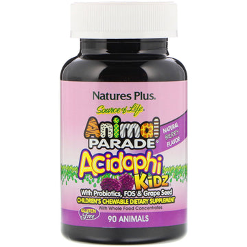 Nature's Plus, Source of Life Animal Parade, AcidophiKidz, Children's Chewable, Natural Berry, 90 Animal-Shaped Tablets