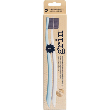 Grin Biodegradable Toothbrush Soft Mint & Ivory Twin Pack 8x2pk