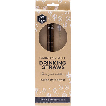 Ever Eco Stainless Steel Straws Straight Rose Gold 2pk