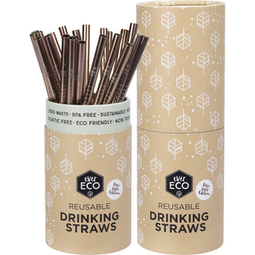 Ever Eco Stainless Steel Straws Straight Rose Gold Counter Display x25