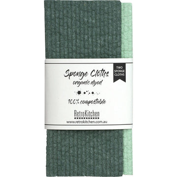 Retrokitchen 100% Compostable Sponge Cloth Organic Dyed Forest 2pk