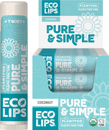 ECO LIPS Lip Balm (Display Of 24)  Pure & Simple - Coconut 24x4.25g