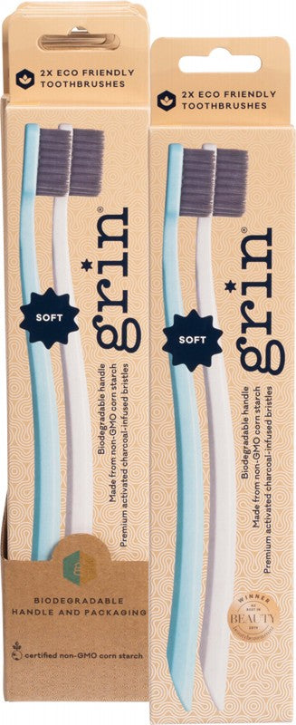 GRIN Biodegradable Toothbrush (Twin Pack)  Soft - Mint & Ivory 8