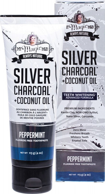 MY MAGIC MUD Silver Charcoal Toothpaste  With Coconut Oil - Peppermint 113g