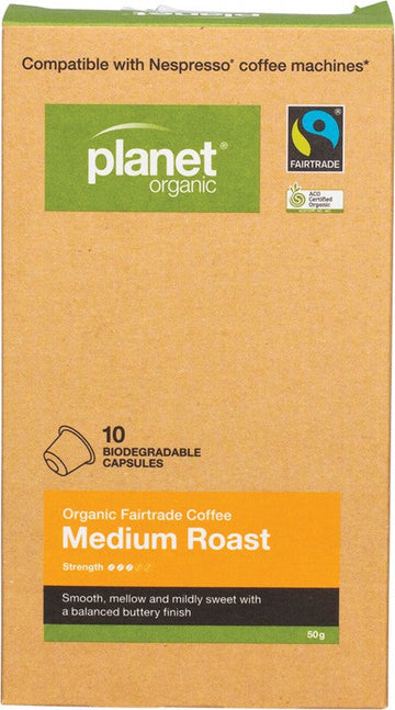 PLANET ORGANIC Coffee Capsules - Biodegradable  Organic - Medium Roast 10