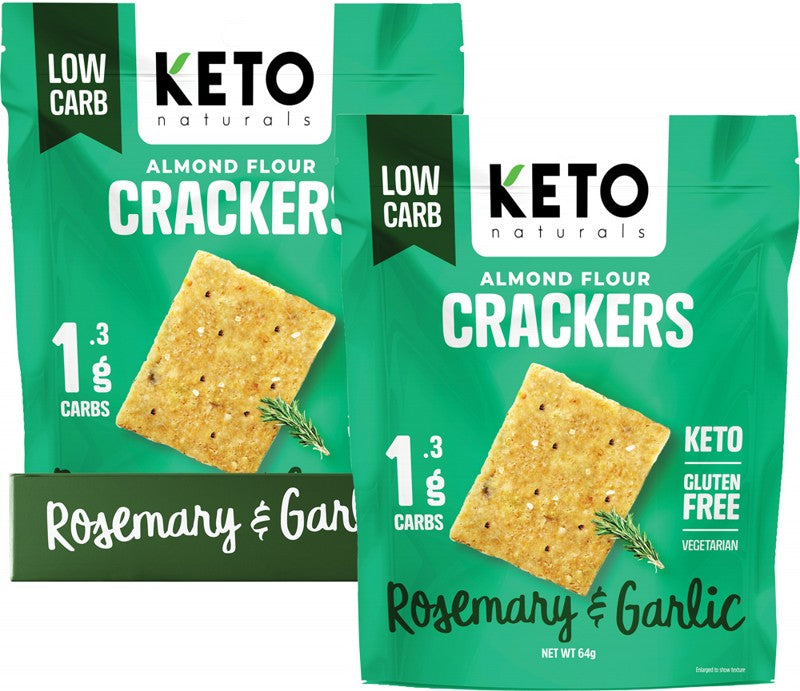 KETO NATURALS Almond Flour Crackers Rosemary & Garlic 8x64g The Supplement Shop