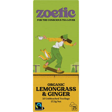 Zoetic Organic Unbleached Tea Bags Lemongrass & Ginger 6x25pk