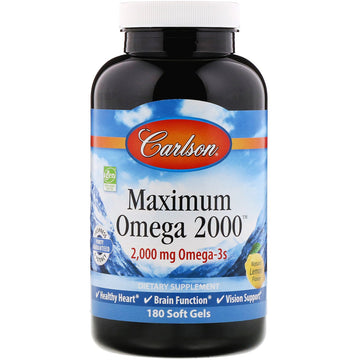 Carlson Labs, Maximum Omega 2000, Natural Lemon, 2,000 mg, 180 Soft Gels