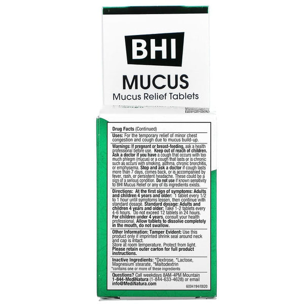 MediNatura, BHI, Mucus Relief, 100 Tablets