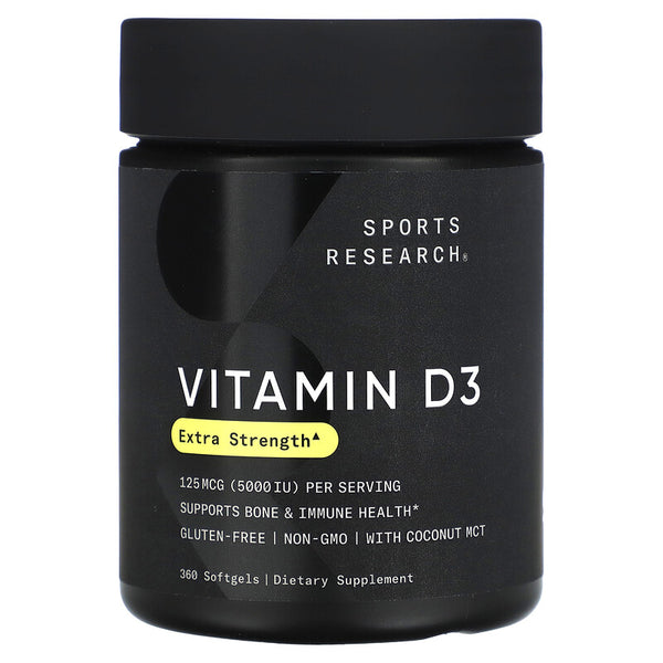 Sports Research, Vitamin D3 with  Coconut Oil, 125 mcg (5,000 IU), 360 Softgels