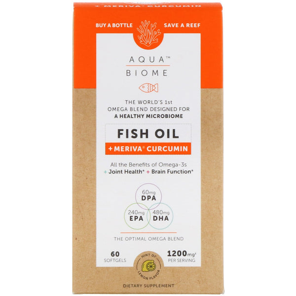 Enzymedica, Aqua Biome, Fish Oil + Meriva Curcumin, Lemon Flavor, 1,200 mg, 60 Softgels - The Supplement Shop