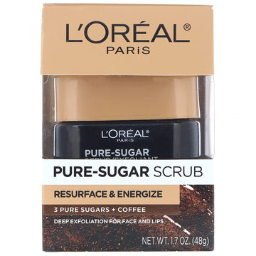 L'Oreal, Pure-Sugar Scrub, Resurface & Energize, 3 Pure Sugars + Coffee, 1.7 oz (48 g)