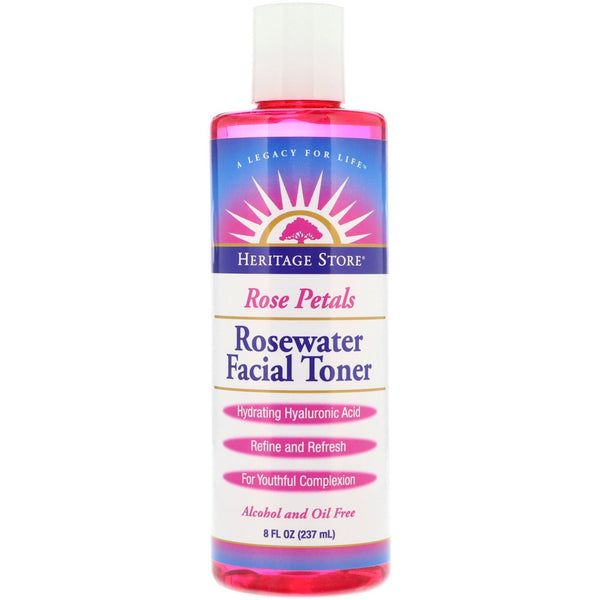 Heritage Store, Rosewater Facial Toner, Rose Petals, 8 fl oz (237 ml) - The Supplement Shop