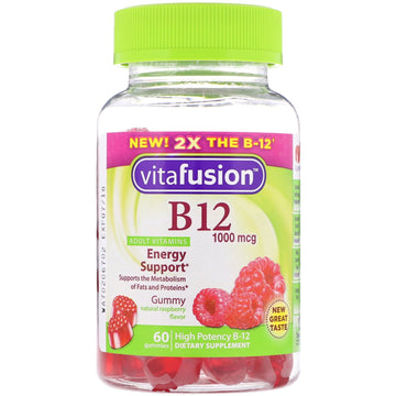 VitaFusion, B12 Adult Vitamins, Energy Support, Natural Raspberry Flavor, 1,000 mcg, 60 Gummies