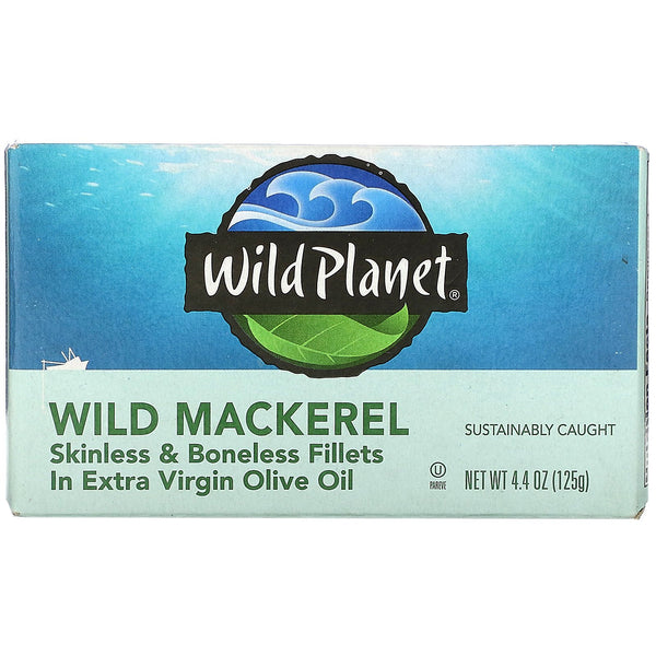Wild Planet, Wild Mackerel, Skinless & Boneless Fillets in Extra Virgin Olive Oil, 4.4 oz (125 g) - The Supplement Shop