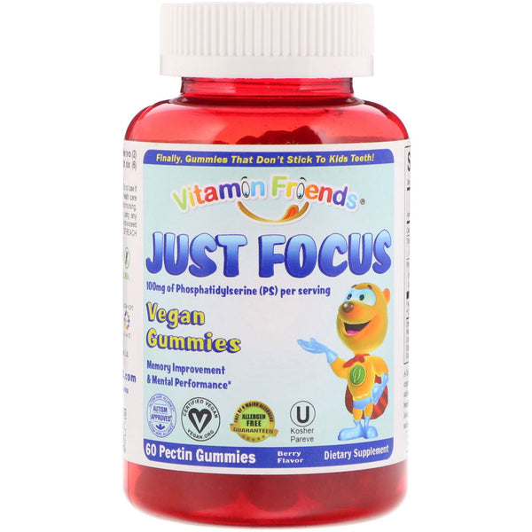 Vitamin Friends, Just Focus, Vegan Gummies, Berry Flavor, 60 Pectin Gummies - The Supplement Shop