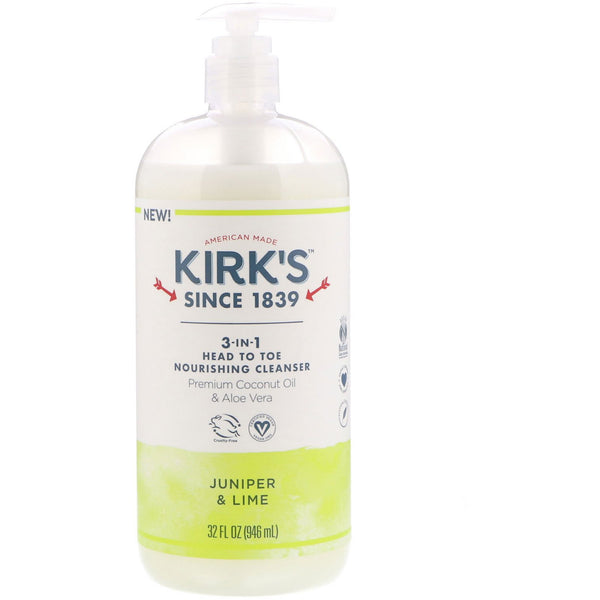 Kirk's, 3-in-1 Head to Toe Nourishing Cleanser, Juniper & Lime, 32 fl oz (946 ml) - The Supplement Shop