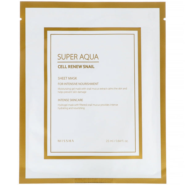 Missha, Super Aqua, Cell Renew Snail Sheet Mask, 1 Sheet, 0.84 fl oz (25 ml) - The Supplement Shop